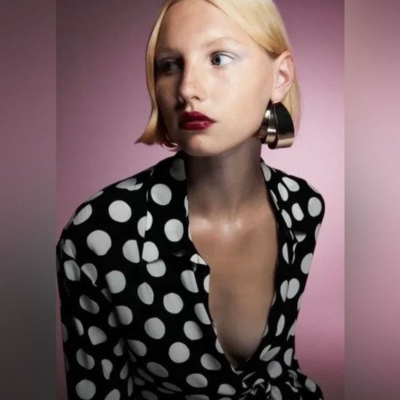 ZARA Dot Shirt Wrap Dress - Picture 7 of 9